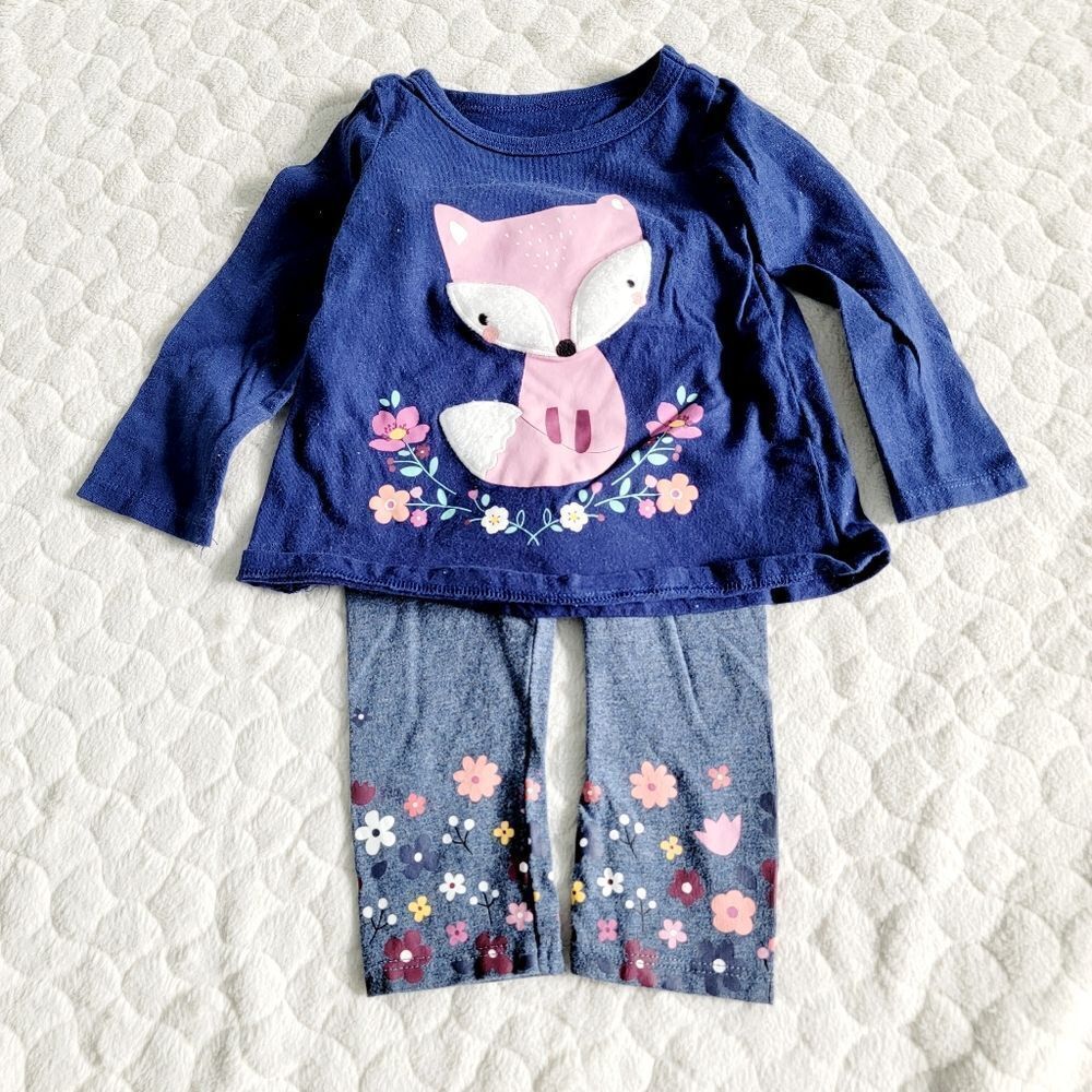 Baby girl fox outfit flowers 6-9 months 6 9 first impressions leggings long tee